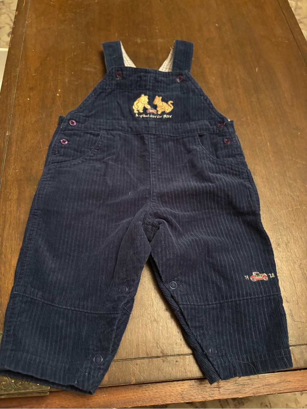 Disney Navy Corduroy Overalls with Yellow Embroidered Pooh and Tigger